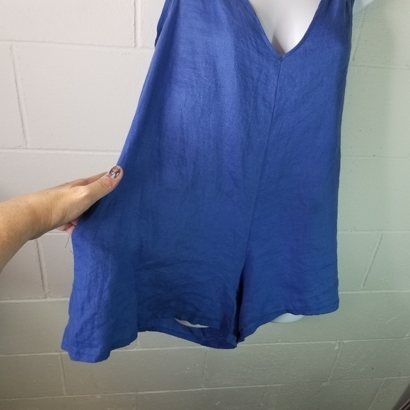 LJC Designs blue linen loose shorts romper - Picture 7 of 8